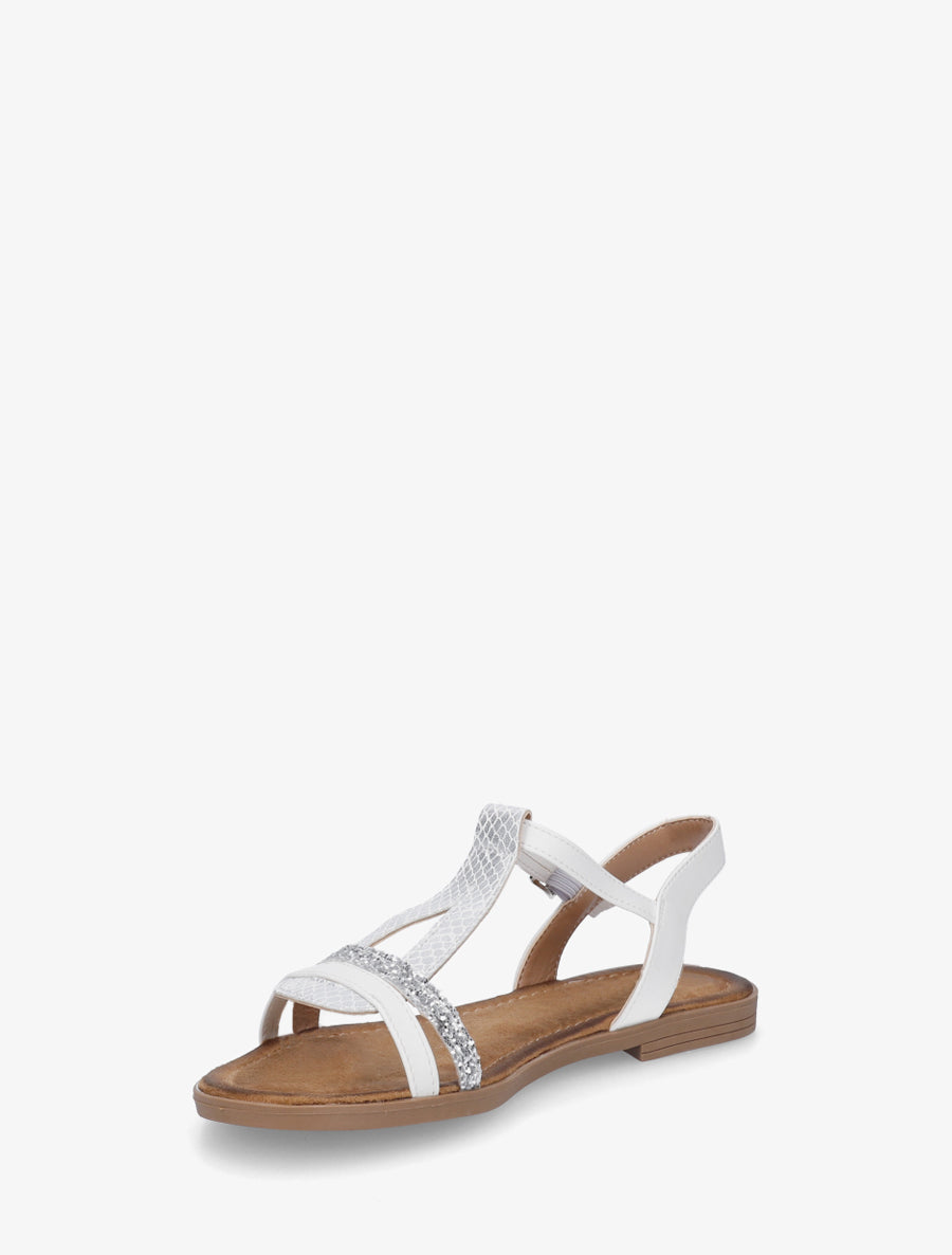 Nu-pieds en simili à brides effet python et pailleté - Blanc - 3