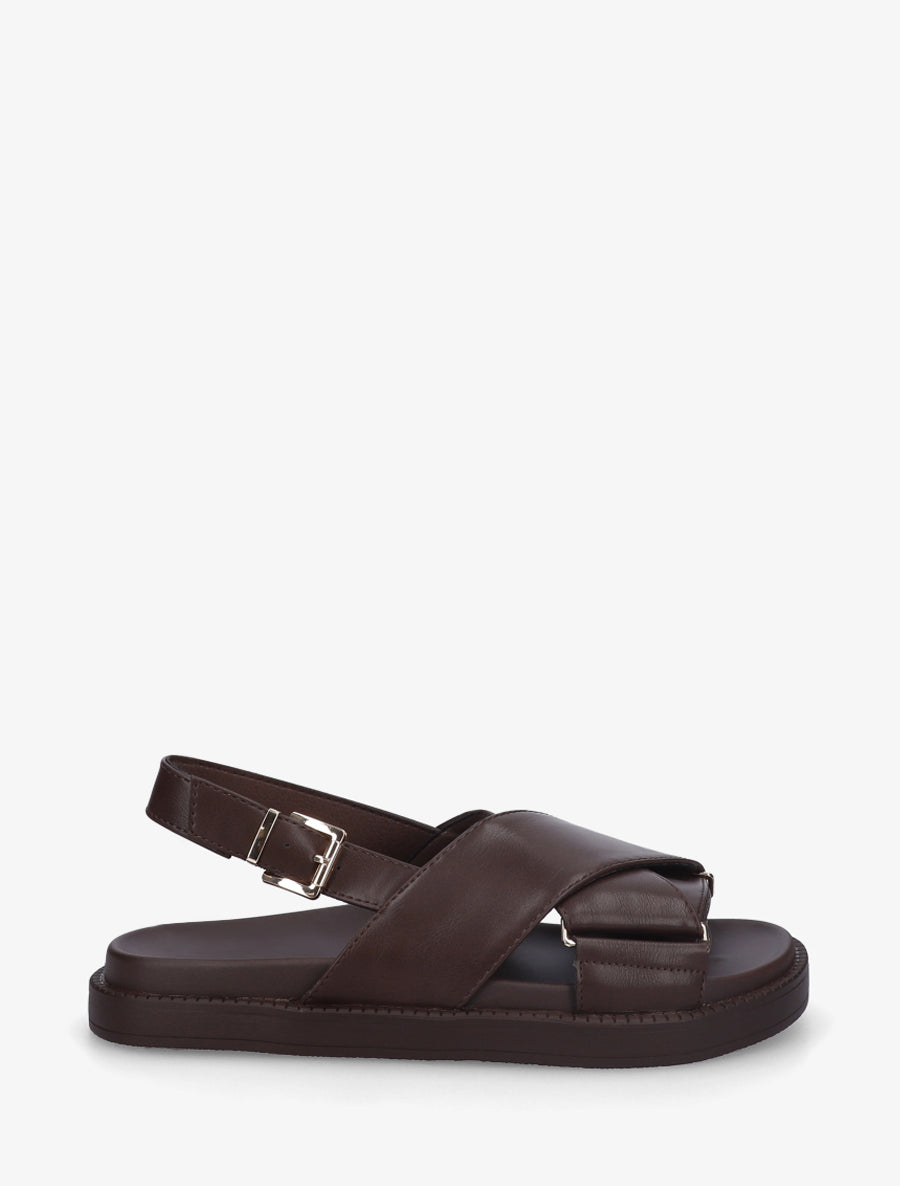 Sandales plates croisées en simili - Marron - 1