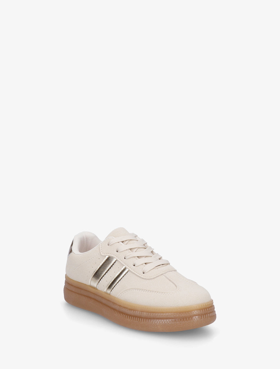 Sneakers plates effet nubuck à bandes contrastantes - Beige - 2