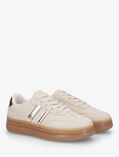 Sneakers plates effet nubuck à bandes contrastantes - Beige - 4