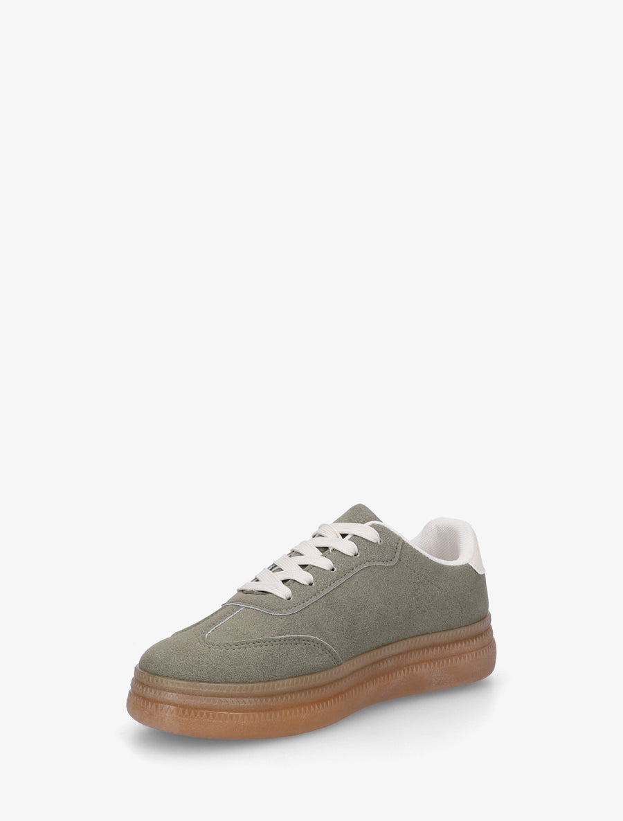 Sneakers plates effet nubuck à bandes contrastantes - Kaki - 3
