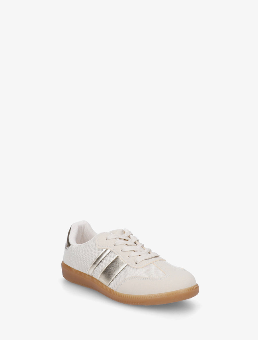 Sneakers plates en tissu à bandes contrastantes - Beige - 2