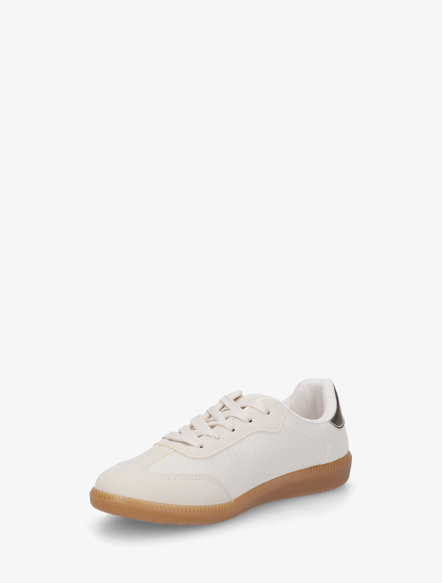 Sneakers plates en tissu à bandes contrastantes - Beige - 3