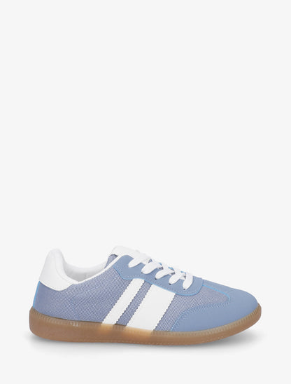 Sneakers plates en tissu à bandes contrastantes - Bleu - 1