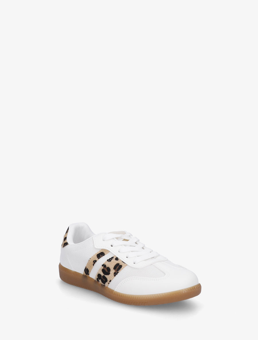 Sneakers plates en tissu à bandes contrastantes - Beige - 2