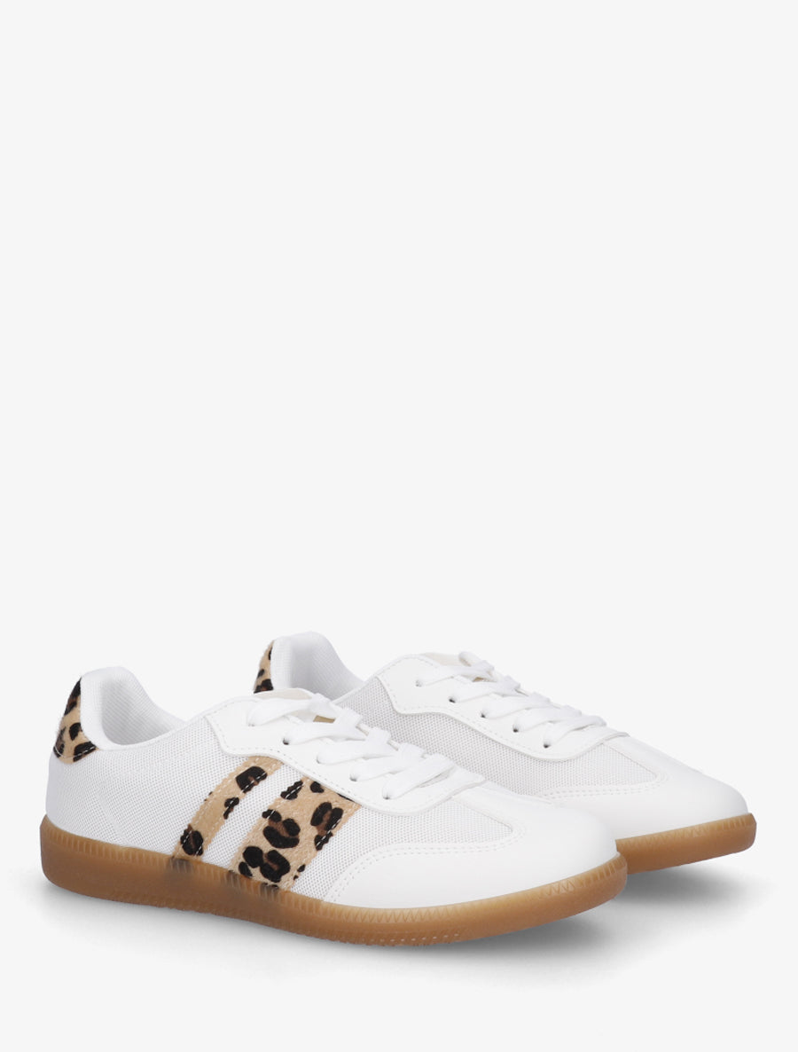 Sneakers plates en tissu à bandes contrastantes - Beige - 4