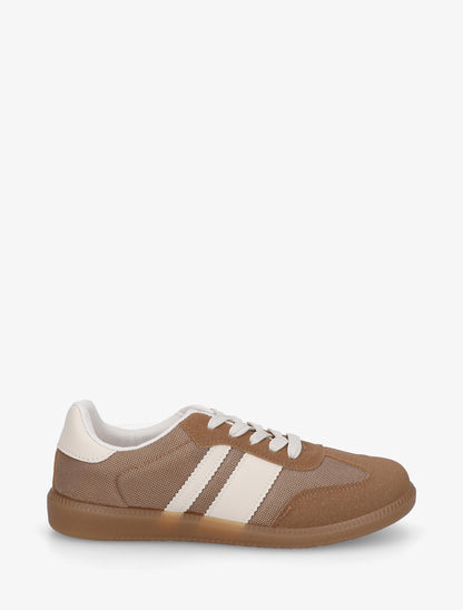 Sneakers plates en tissu à bandes contrastantes - Taupe - 1