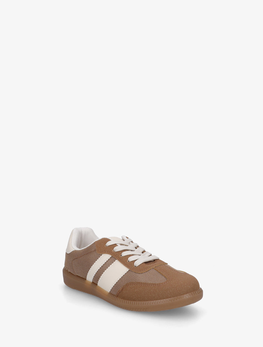 Sneakers plates en tissu à bandes contrastantes - Taupe - 2