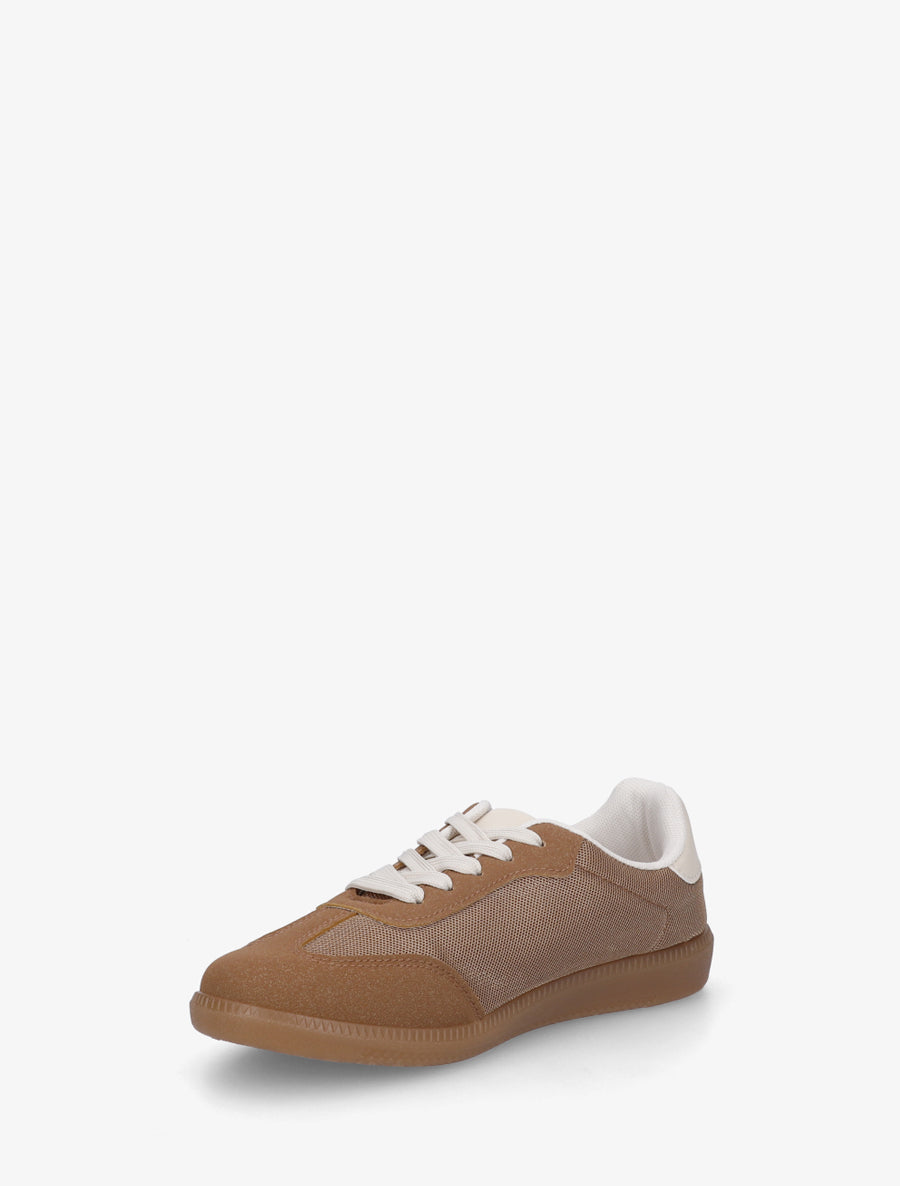 Sneakers plates en tissu à bandes contrastantes - Taupe - 3