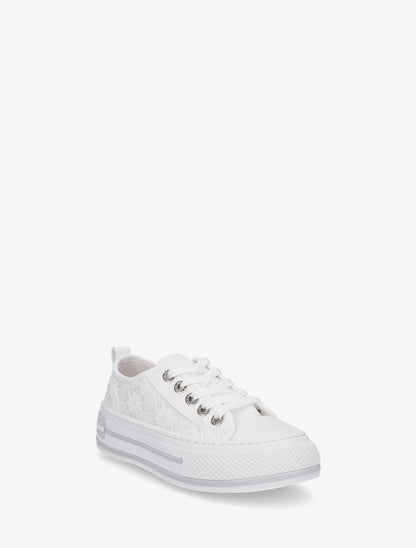 Sneakers en dentelle et pailleté - Blanc - 2