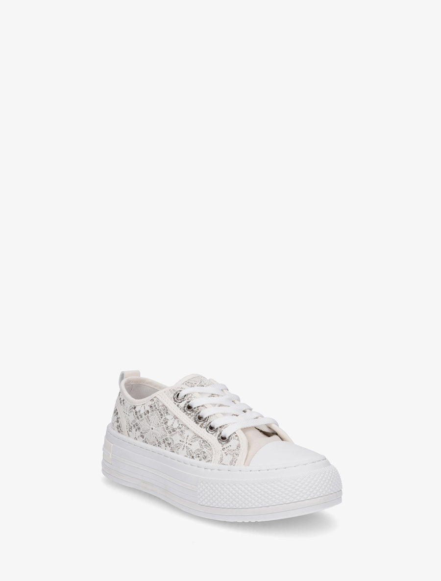 Sneakers en dentelle et pailleté - Beige - 2