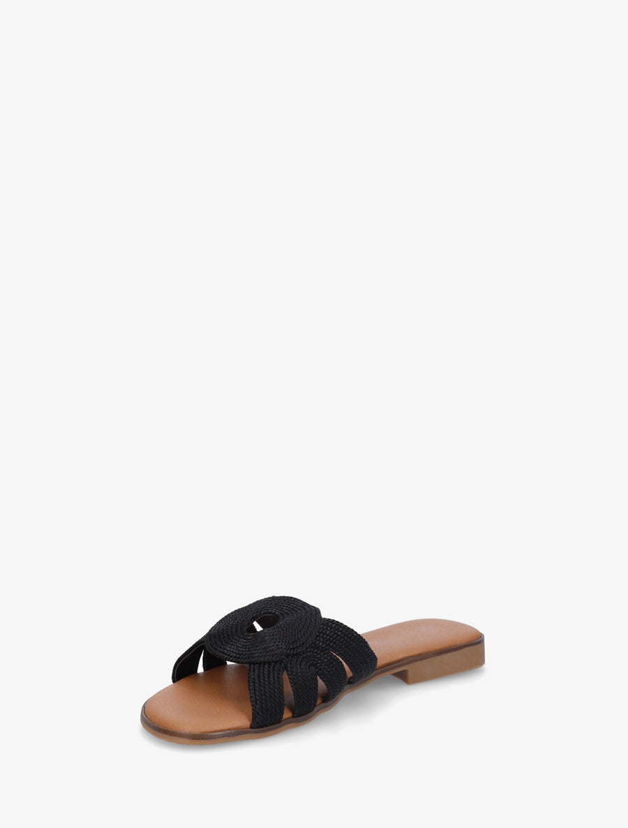 Claquettes plates style corde - Noir - 3