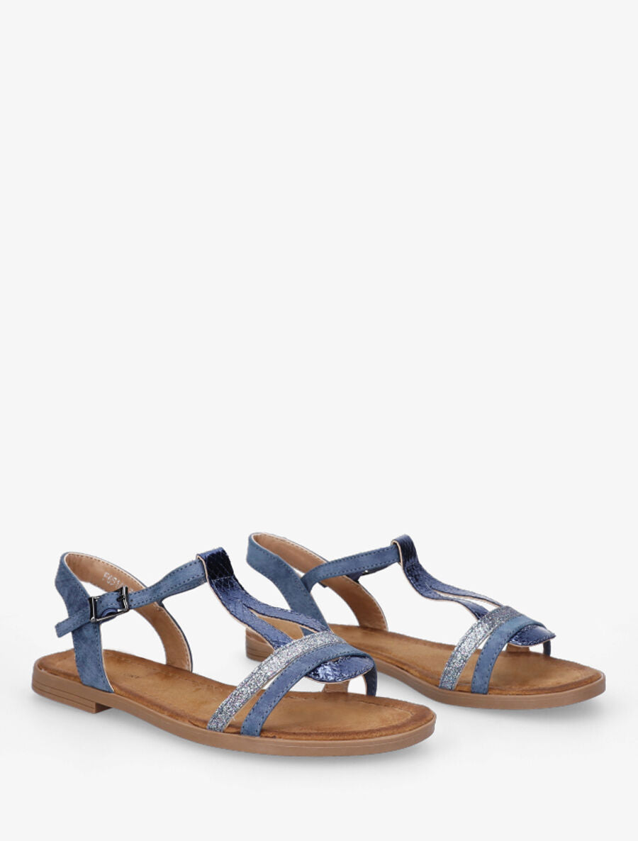 Nu-pieds effet python à paillettes - Bleu - 4