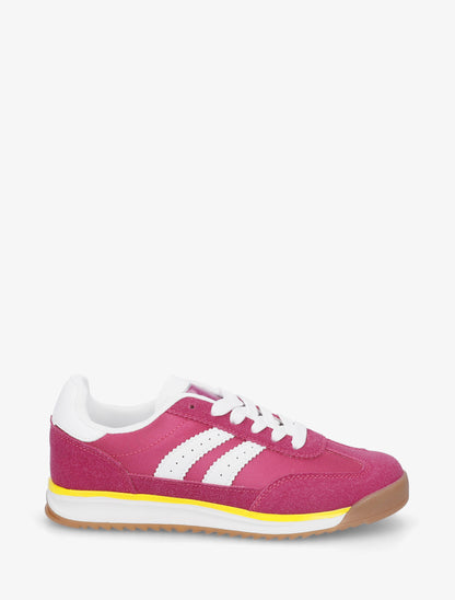 Sneakers en simili à empiècement effet nubuck - Fushia - 1