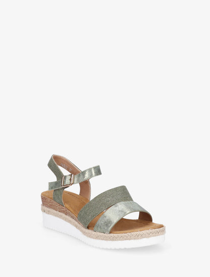 Sandales irisées à talon compensé - Vert olive - 2