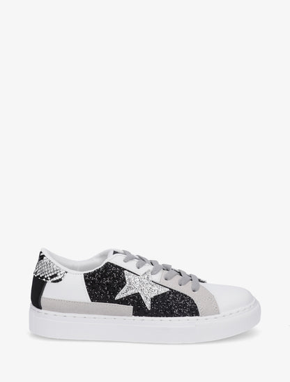 Sneakers en simili à motif étoile - Noir - 1