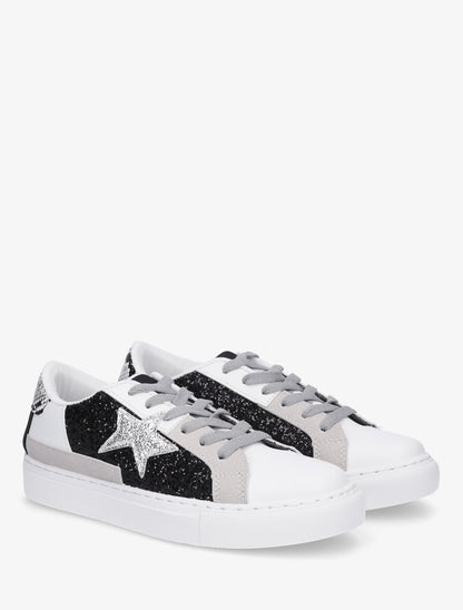Sneakers en simili à motif étoile - Noir - 4