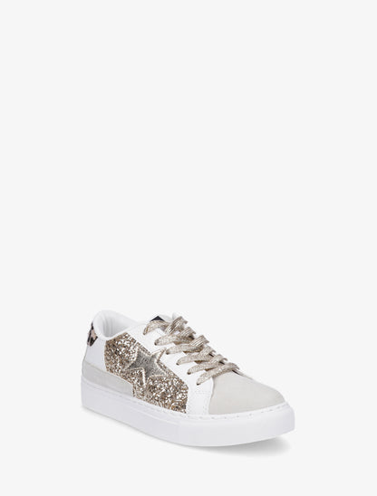 Sneakers en simili à motif étoile - Beige - 2