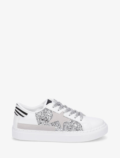Sneakers en simili à motif étoile - Argent - 1