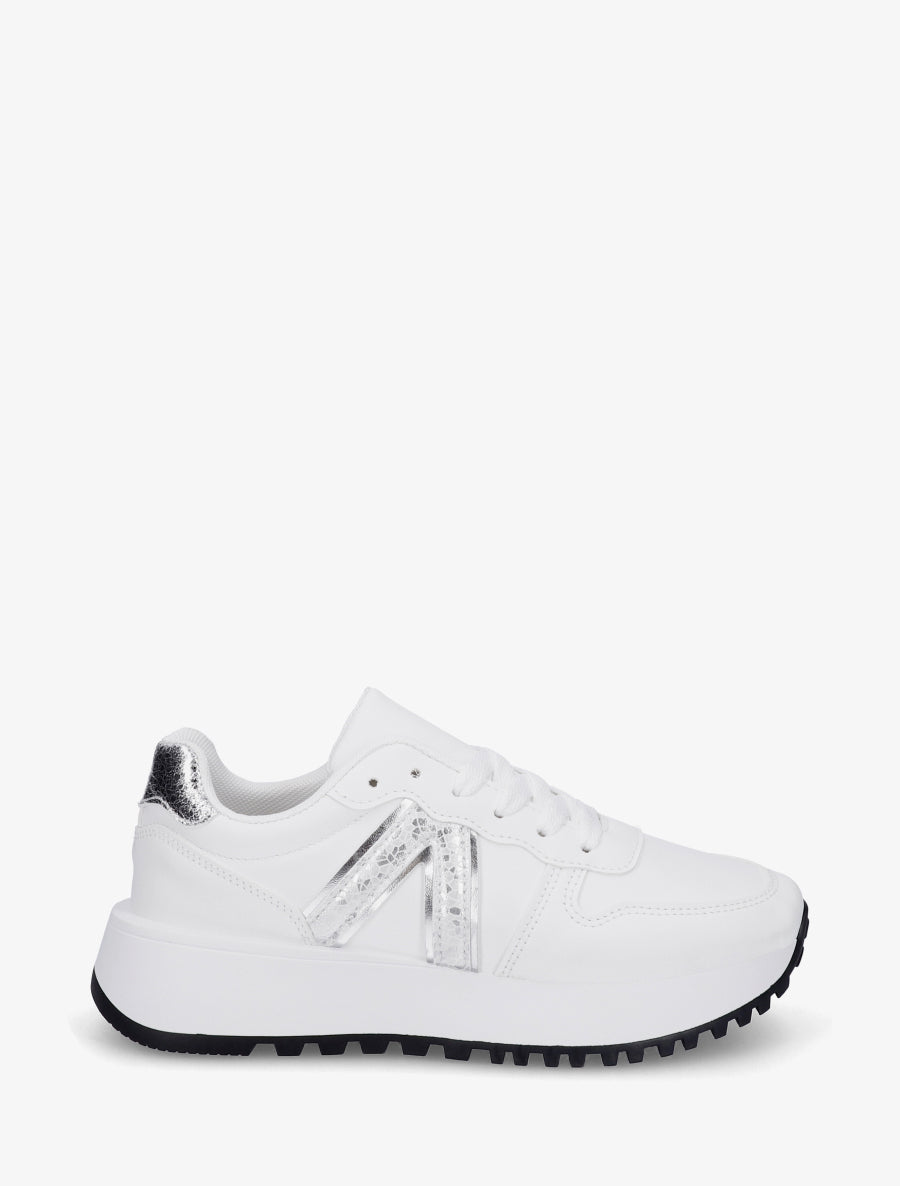Sneakers en simili à détail imprimé python - Blanc - 1