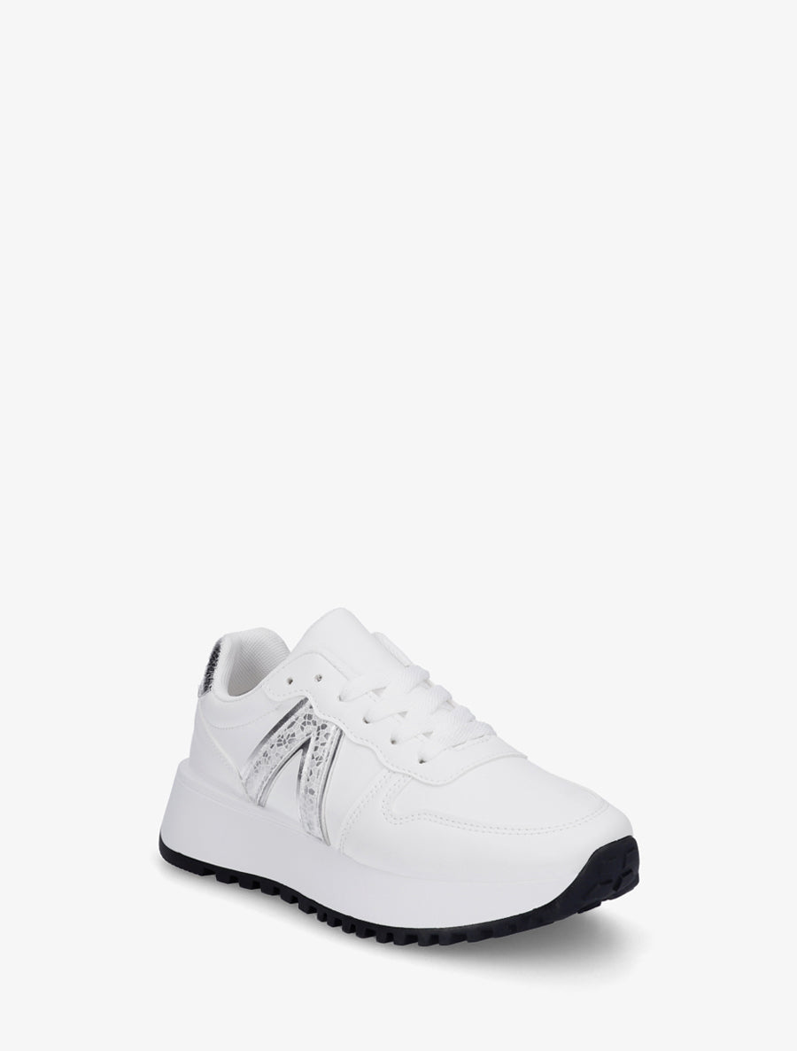 Sneakers en simili à détail imprimé python - Blanc - 2