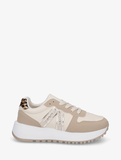 Sneakers en simili à détail imprimé python - Taupe - 1