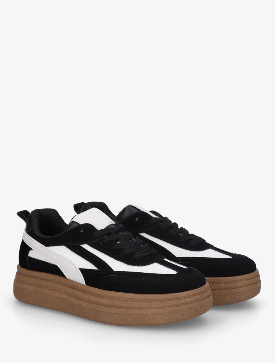 Sneakers à plateforme et empiècement effet nubuck - Noir - 4