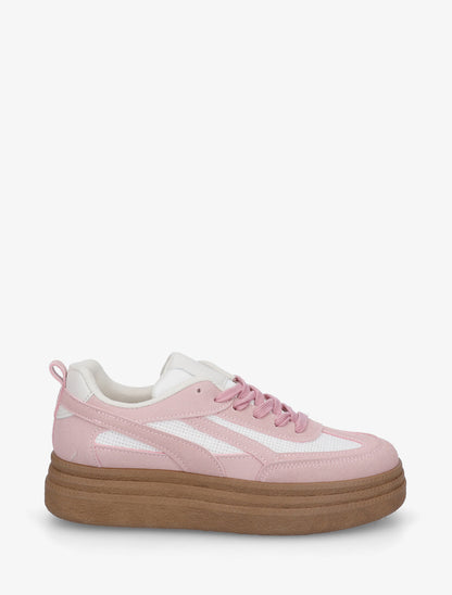 Sneakers à plateforme et empiècement effet nubuck - Vieux rose - 1