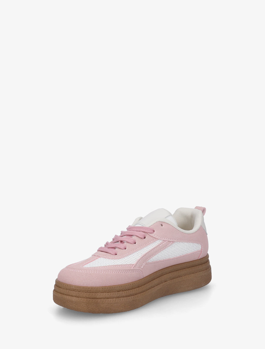 Sneakers à plateforme et empiècement effet nubuck - Vieux rose - 3
