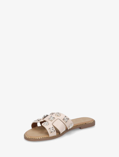 Mules plates en simili à clous fantaisies - Beige - 3