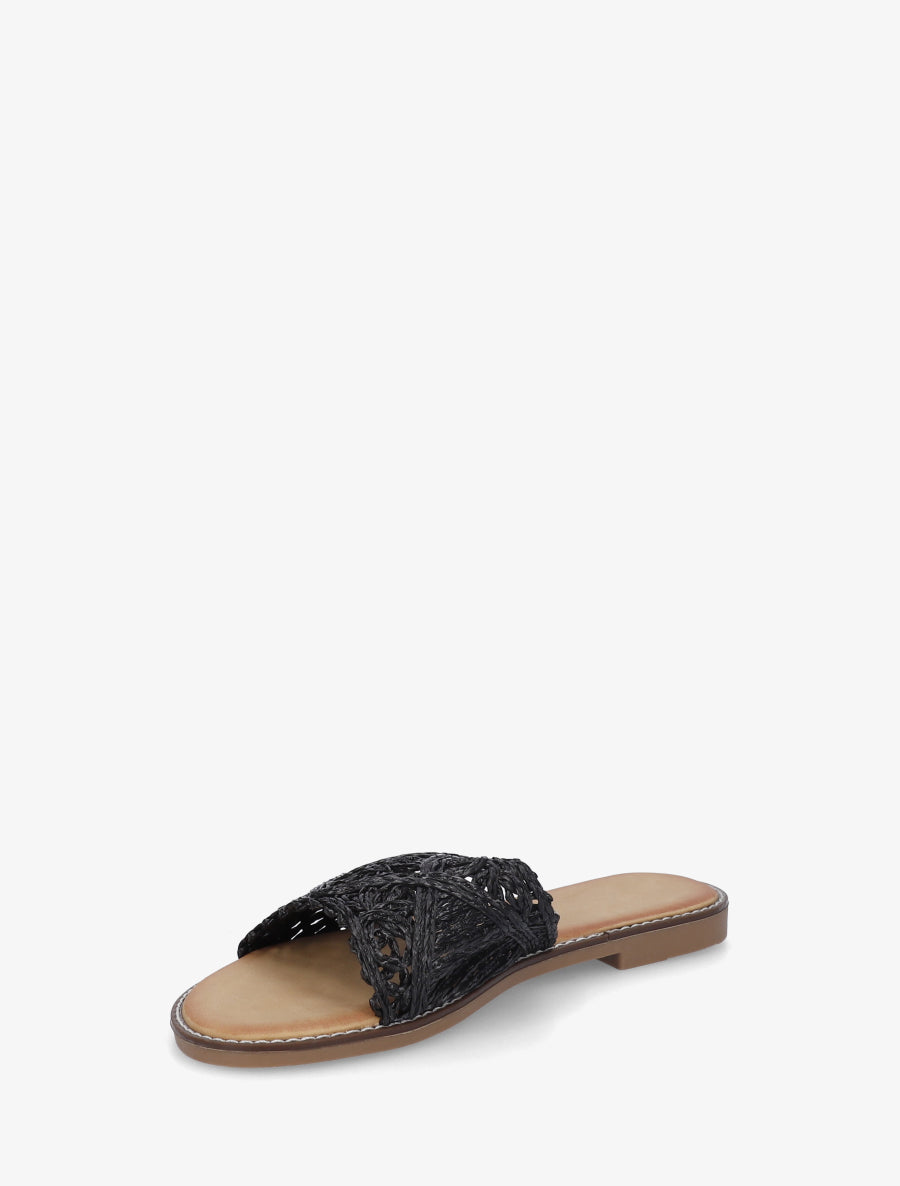 Mulas planas de rafia Negro