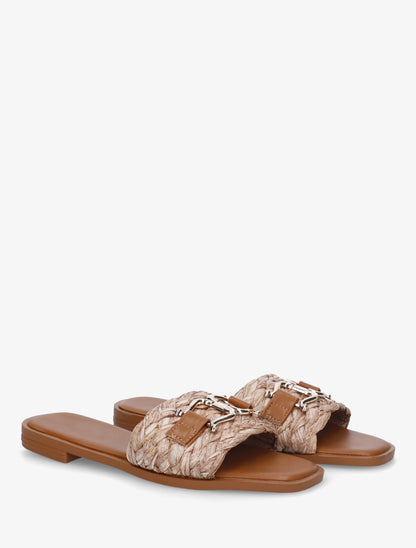 Mules plates en raphia à boucle fantaisie - Taupe - 4