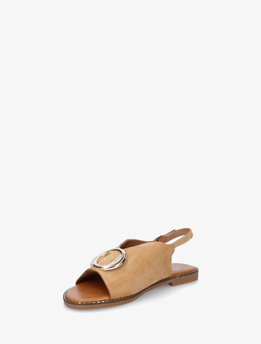 Nu-pieds en suédine à boucle à strass - Camel - 3