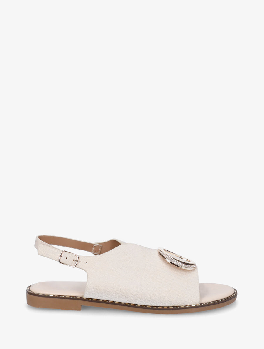 Nu-pieds en suédine à boucle à strass - Beige - 1