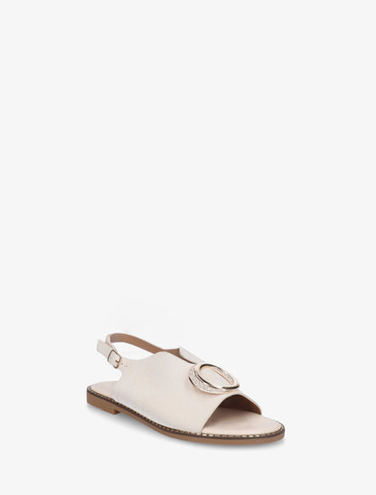 Nu-pieds en suédine à boucle à strass - Beige - 2