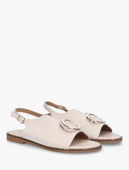 Nu-pieds en suédine à boucle à strass - Beige - 4