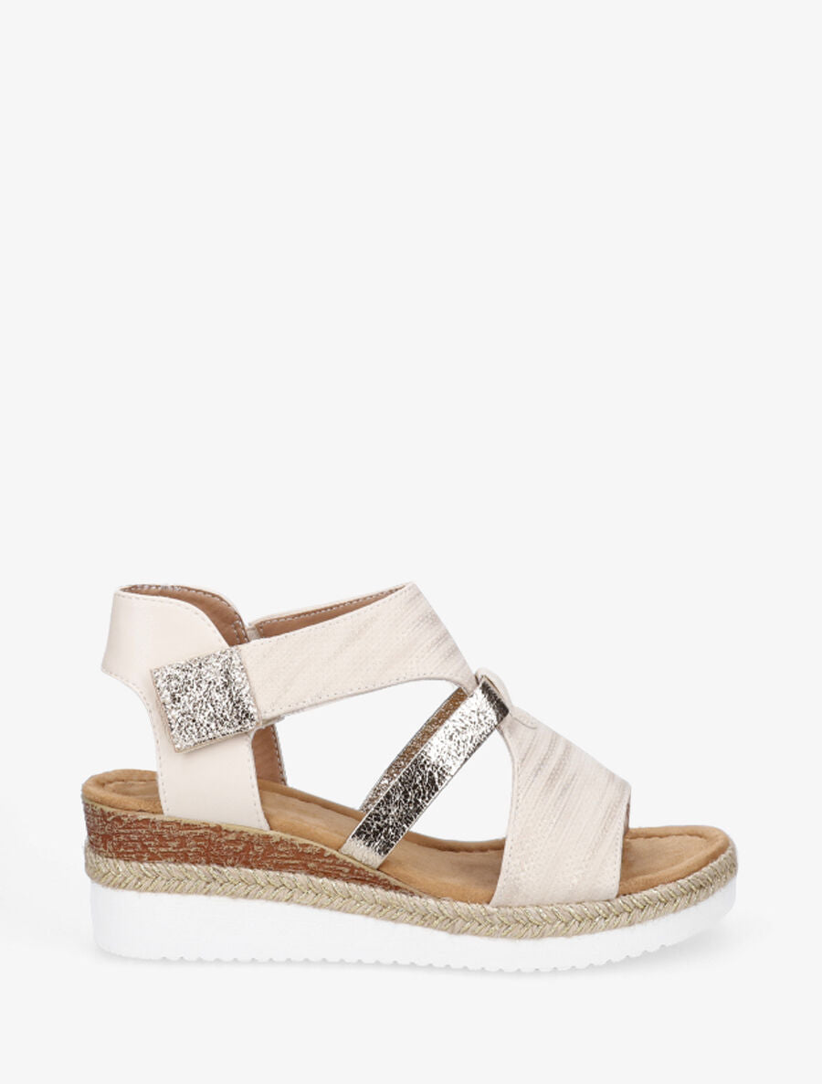 Sandales compensées irisées en simili - Beige - 1