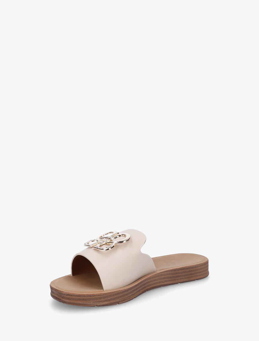 Mules plates à boucle bijou à strass - Beige - 3