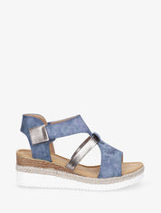 Sandales à scratch compensées en suédine - Bleu - 5