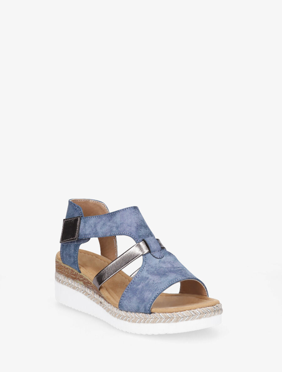 Sandales à scratch compensées en suédine - Bleu - 2