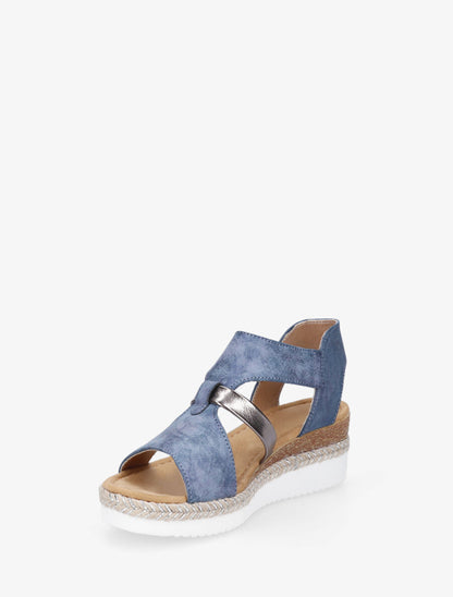 Sandales à scratch compensées en suédine - Bleu - 3