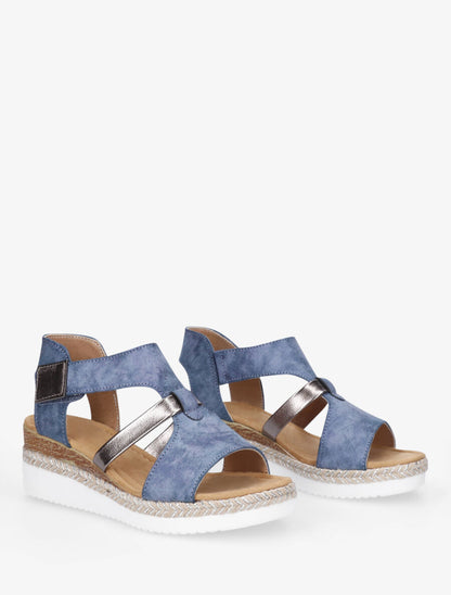 Sandales à scratch compensées en suédine - Bleu - 4