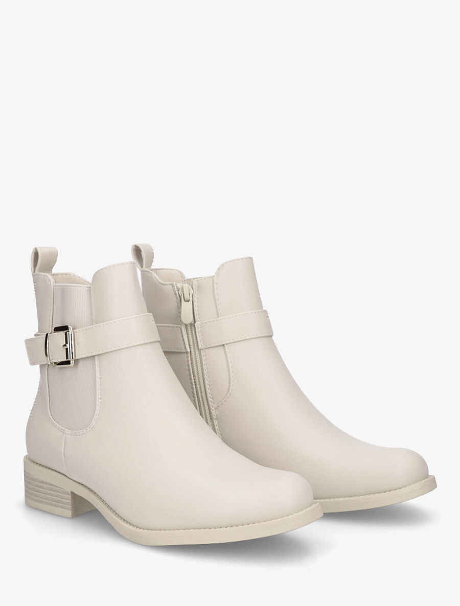 Bottines élastiquées en simili - Beige - 4