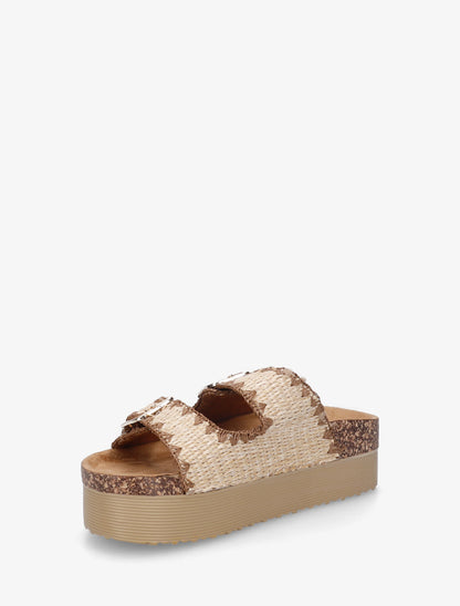 Claquettes en raphia à couture contrastantes - Beige - 3
