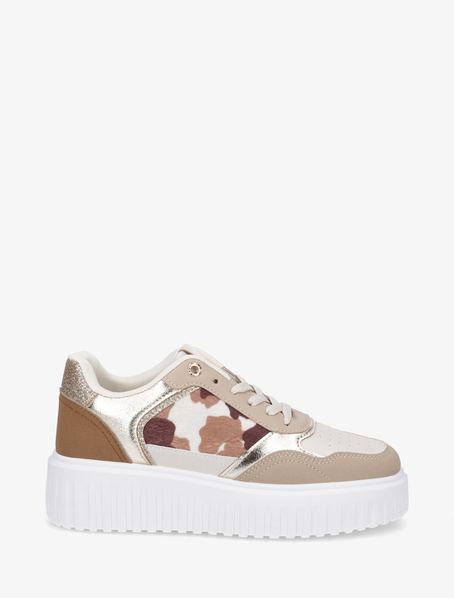 Sneakers à plateforme striée - Taupe - 1