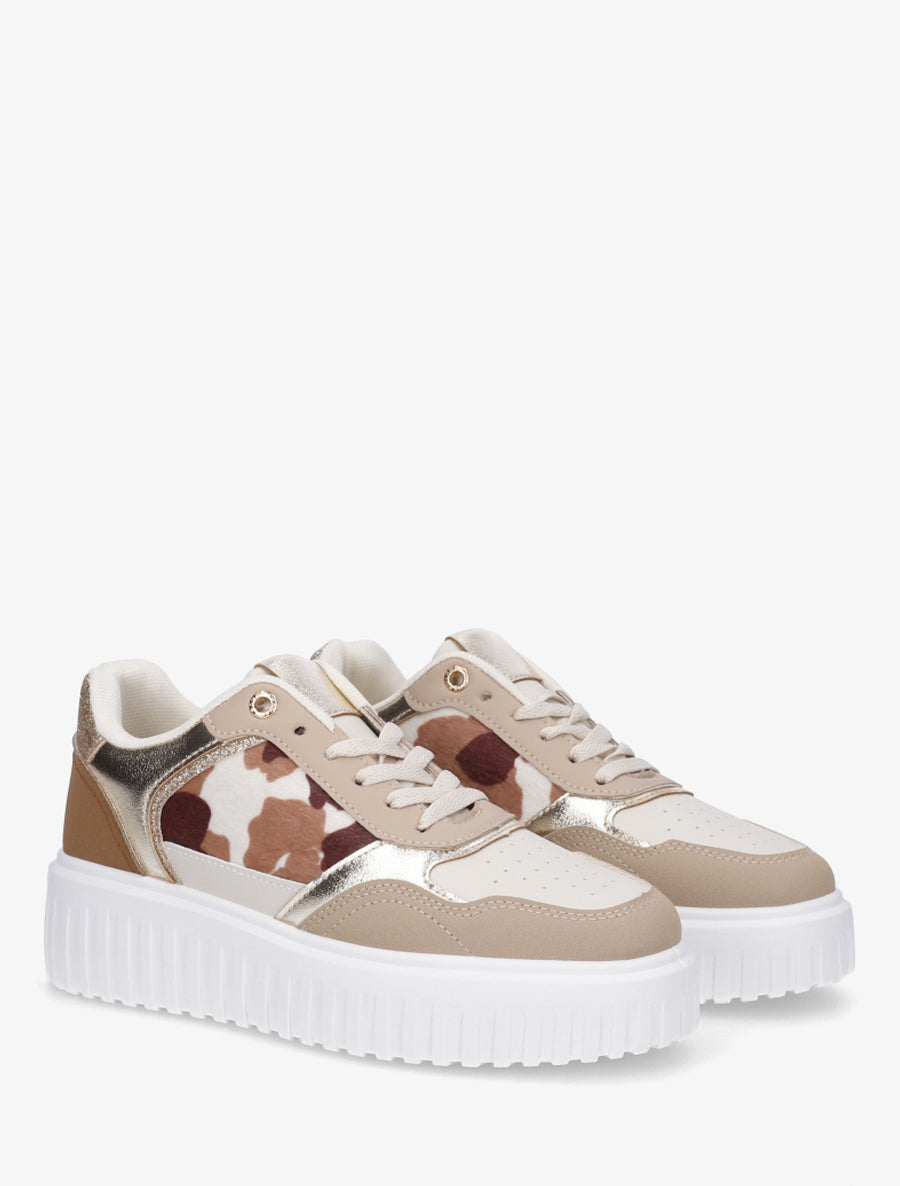 Sneakers à plateforme striée - Taupe - 4