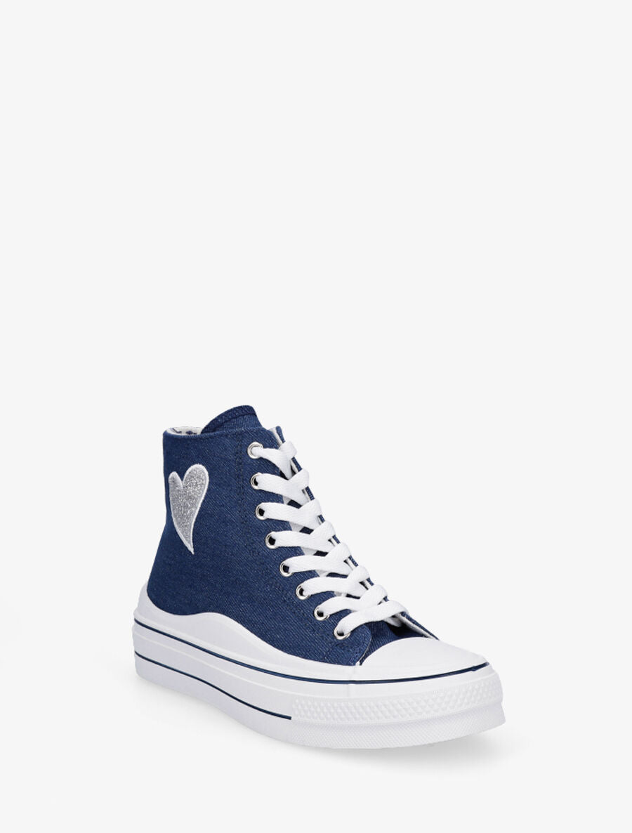 Tennis montantes motif coeur à paillettes - Bleu denim - 2