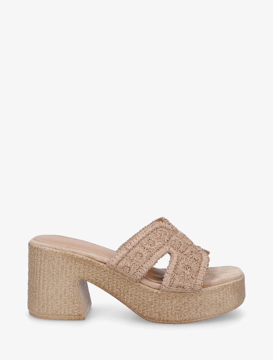 Mules à talon haut effet tissé - Taupe - 1