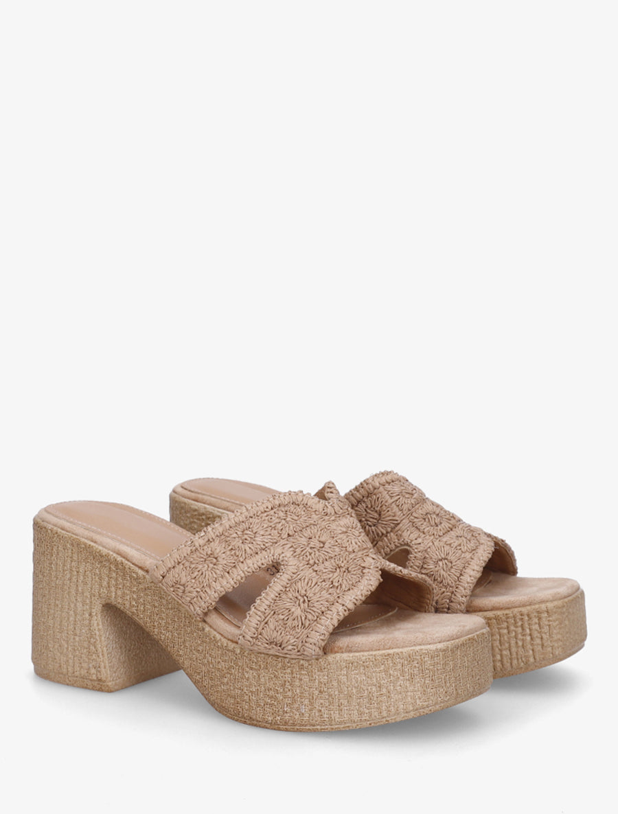 Mules à talon haut effet tissé - Taupe - 4