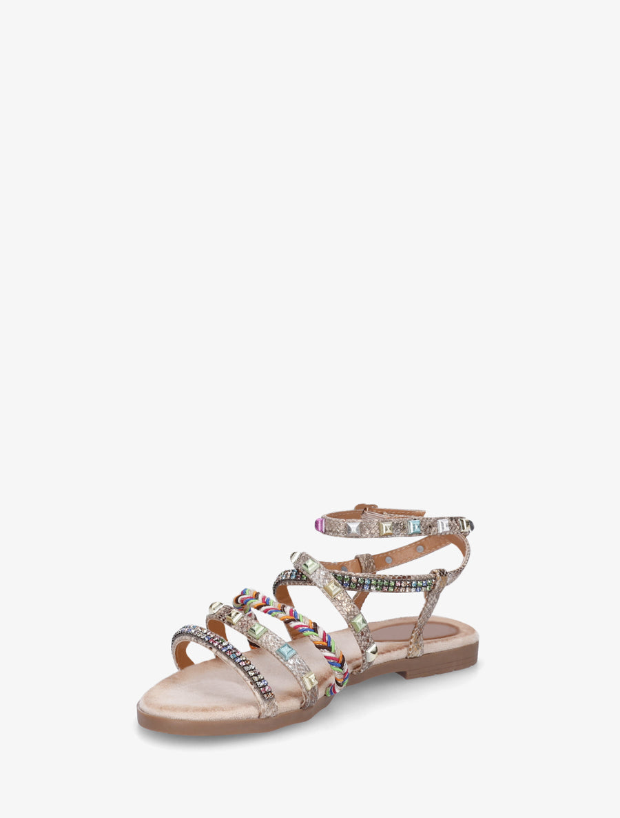 Nu-pieds à empiècement strass multicolore - Beige - 3
